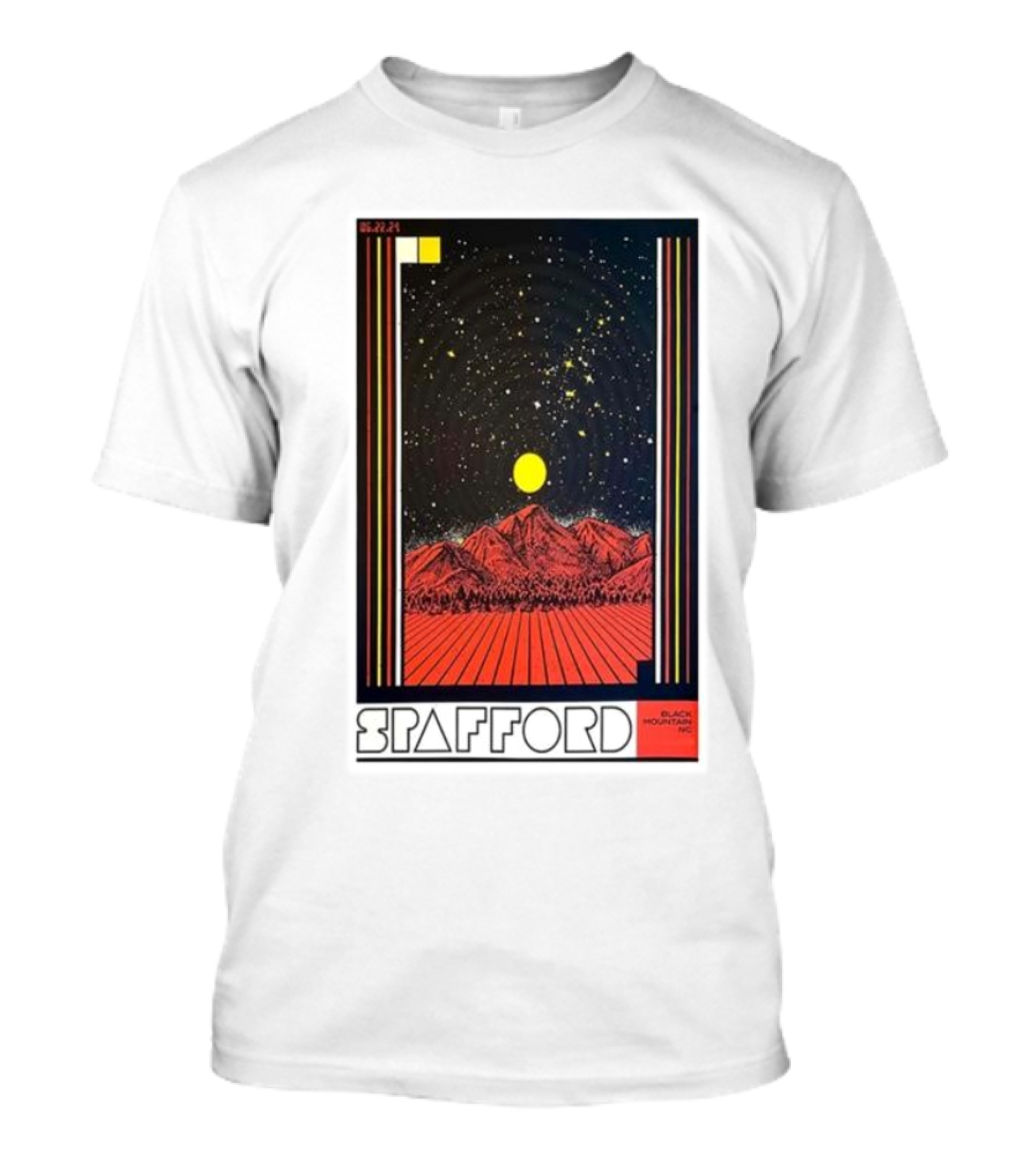 Spafford June 22 2024 Pisgah Brewing Company Black Mountain NC Retro Cosmic Mountain Scene T-Shirt