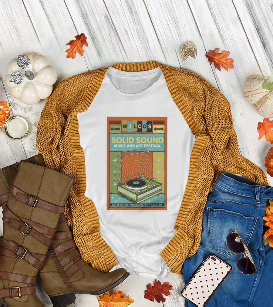 WILCO'S Solid Sound Music And Art Festival June 28-30 2024 Mass MoCA North Adams MA Retro Vinyl Turntable T-Shirt