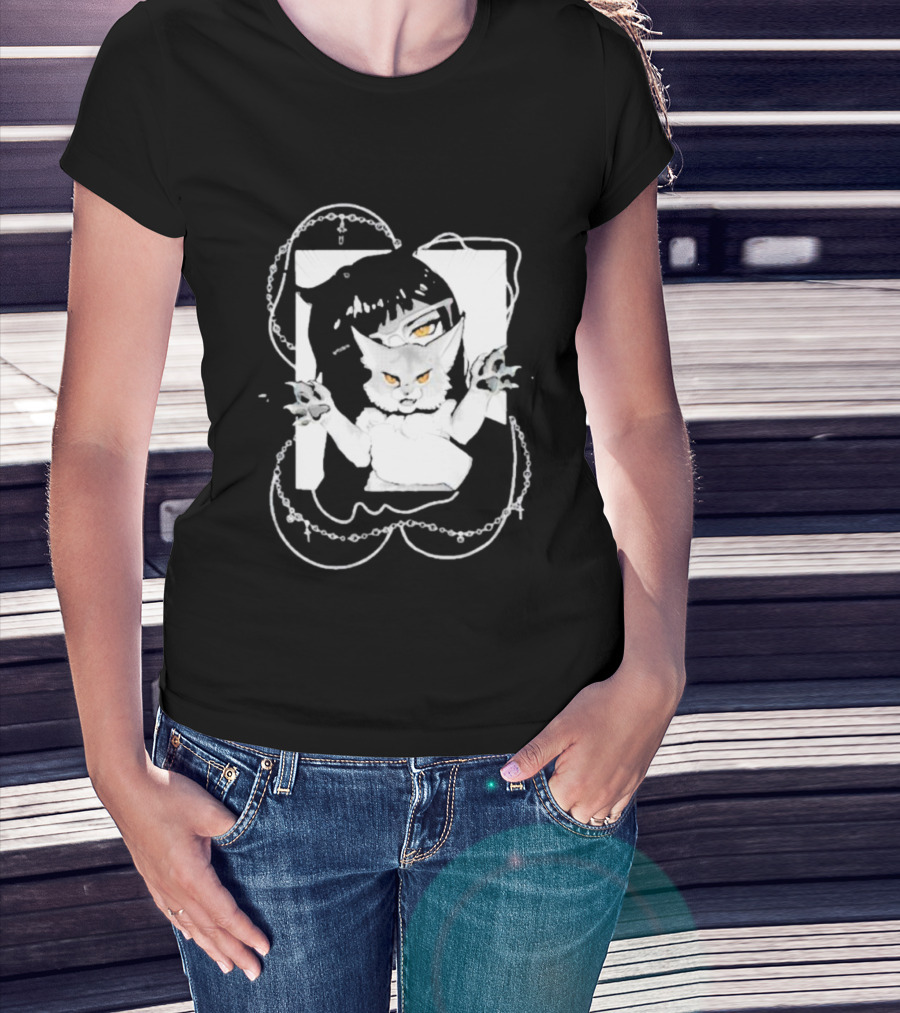 Aspens Cat Attack White Cat And Chains T-Shirt
