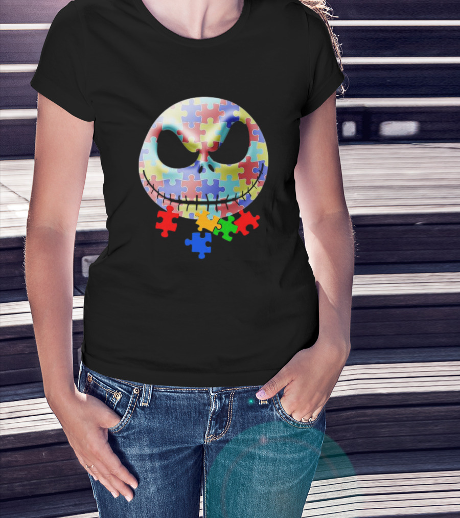Jack Skellington Face Autism Puzzle Pieces T-Shirt