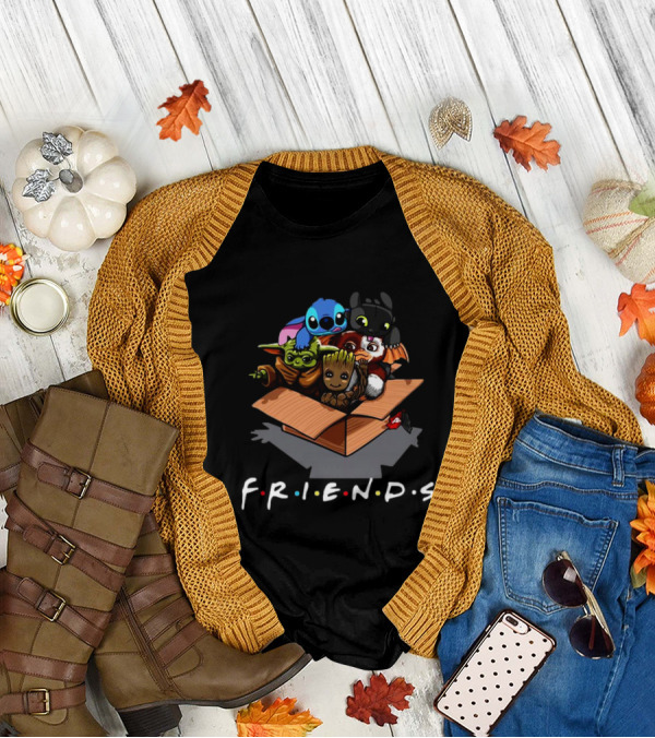 Baby Groot Stitch Toothless Yoda Gizmo Friends Box T-Shirt
