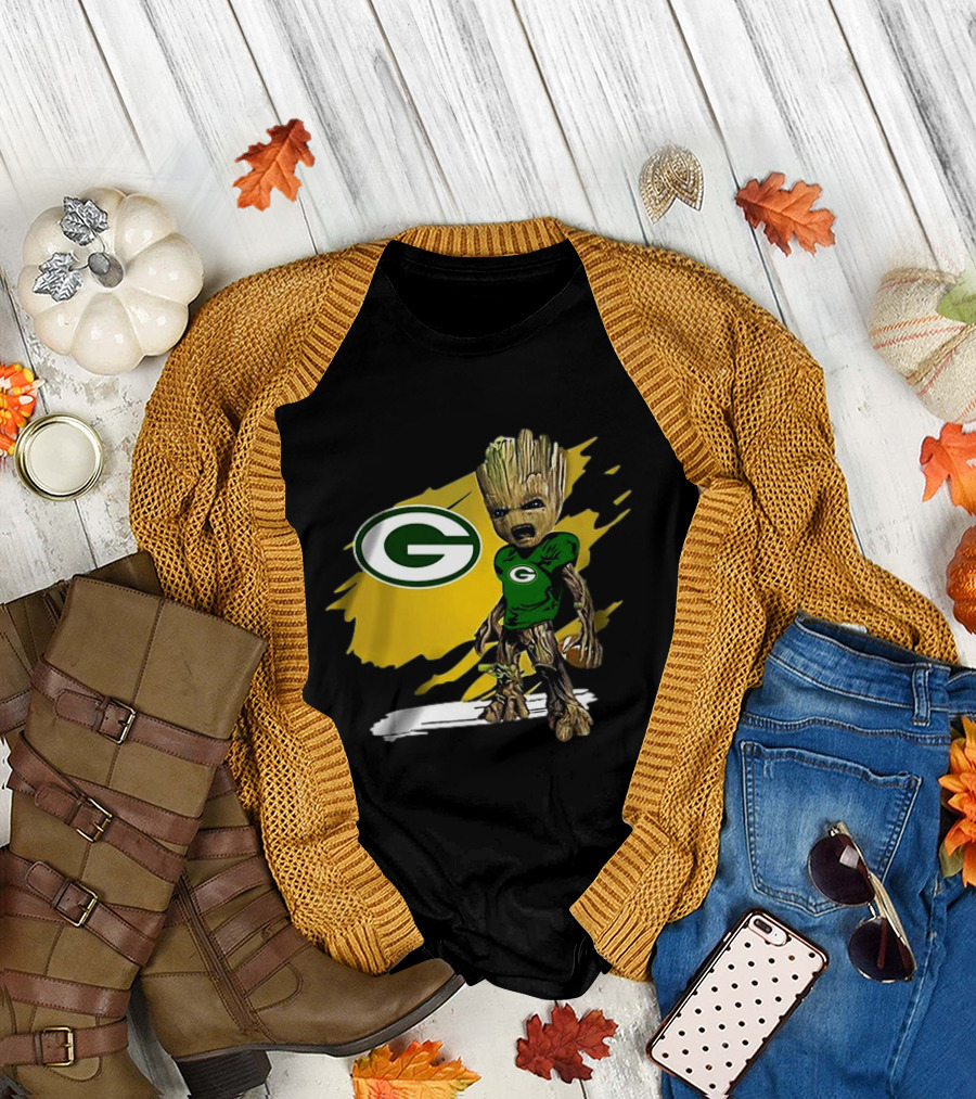 Baby Groot Green Bay Packers Football Fan T-Shirt