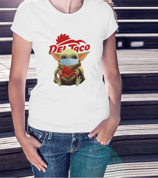 Baby Yoda Wearing Face Mask Holding Del Taco T-Shirt