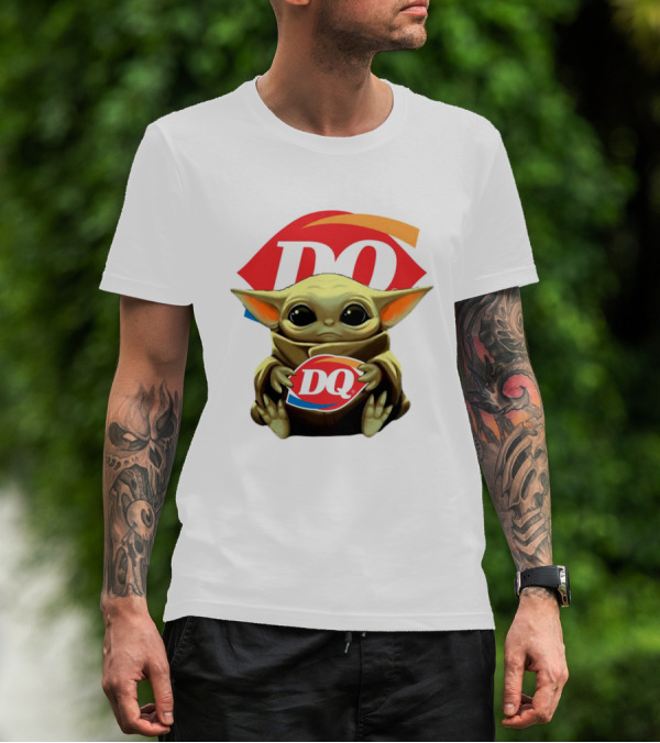 Baby Yoda With DQ Logo Hug T-Shirt
