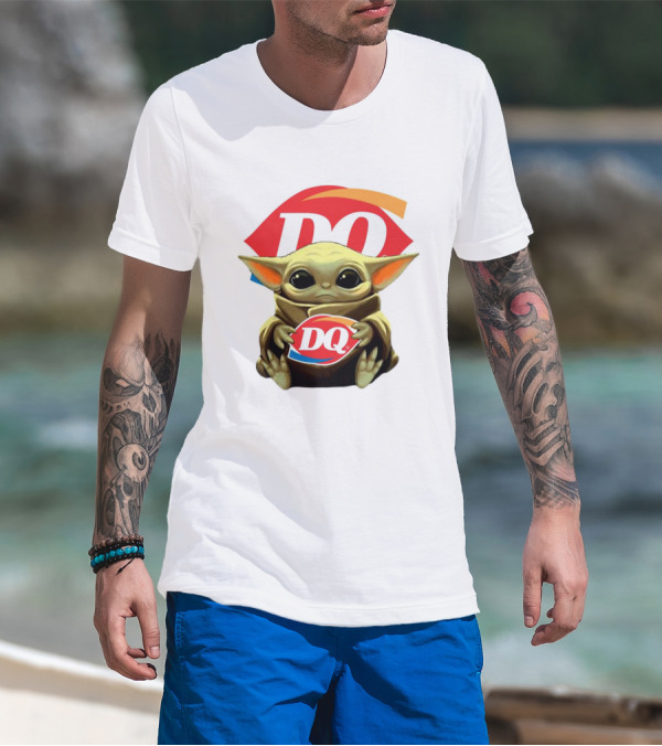 Baby Yoda With DQ Logo Hug T-Shirt