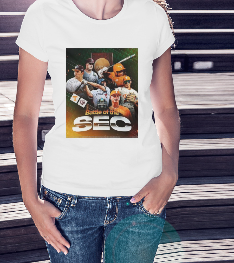 Battle Of The SEC NCAA College World Series Baseball 2024 Texas A&M Volunteers T-Shirt