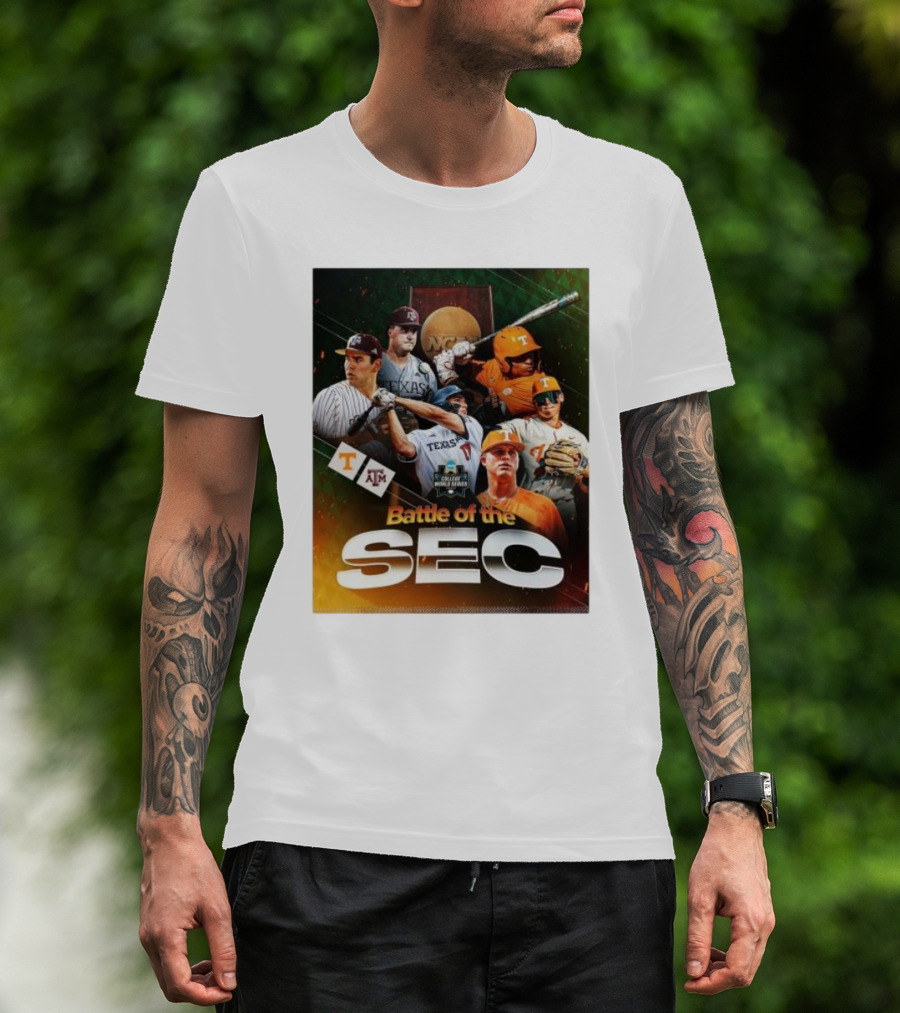 Battle Of The SEC NCAA College World Series Baseball 2024 Texas A&M Volunteers T-Shirt