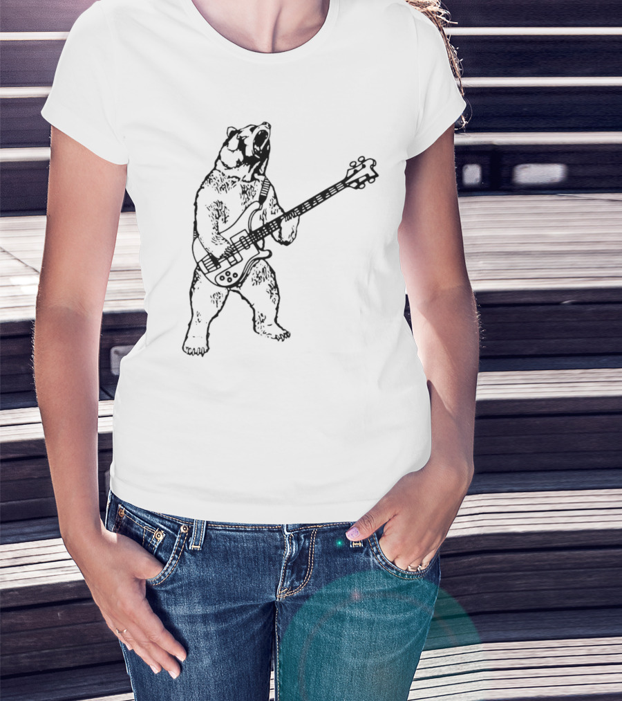 Bear Playing Bass Guitar Rocking Out T-Shirt