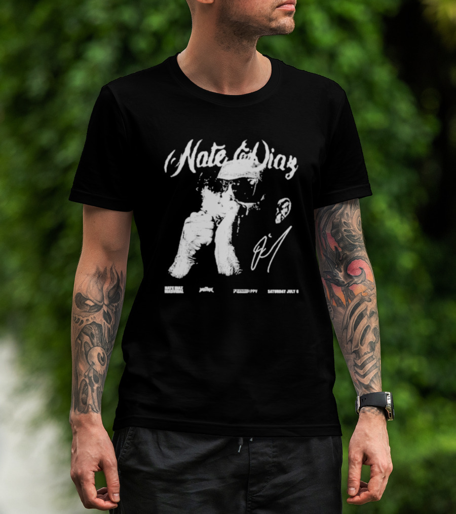 Nate Diaz Big Face Smoke Saturday July 6 Black Hat Mafia 육백팔십팔 Pshhoppy T-Shirt