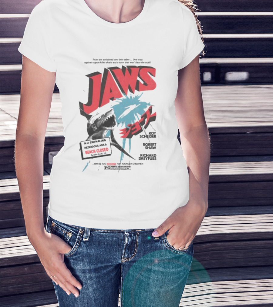 Jaws From The Acclaimed New Best Seller One Man Against A Giant Killer Shark And A Town That Won’t Face The Truth Beach Closed T-Shirt