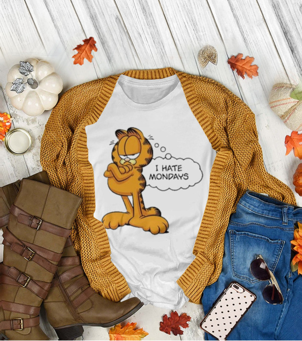 Garfield Comic Character Stating I Hate Mondays With Crossed Arms T-Shirt