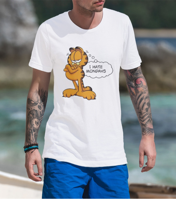 Garfield Comic Character Stating I Hate Mondays With Crossed Arms T-Shirt