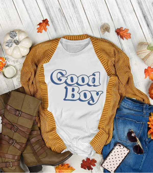 Good Boy Retro Bubble Font Dark Blue Text T-Shirt