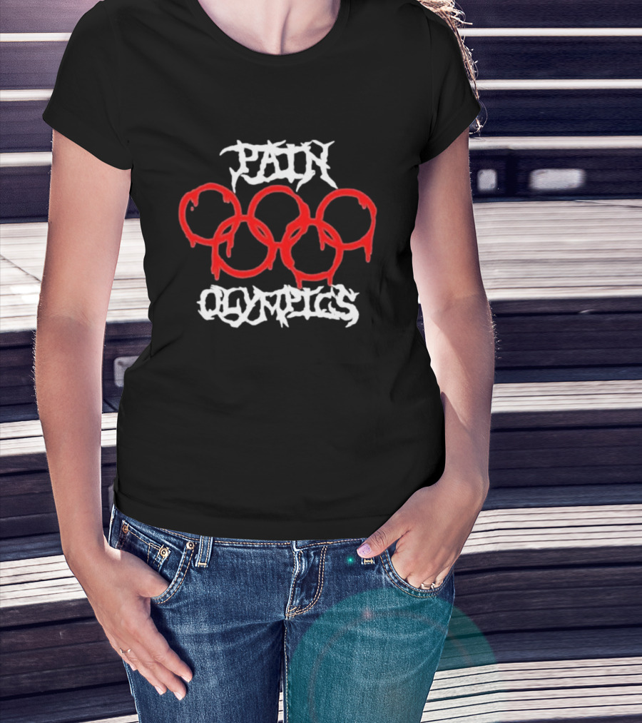Pain Olympics Melted Rings Dripping Blood Effect T-Shirt