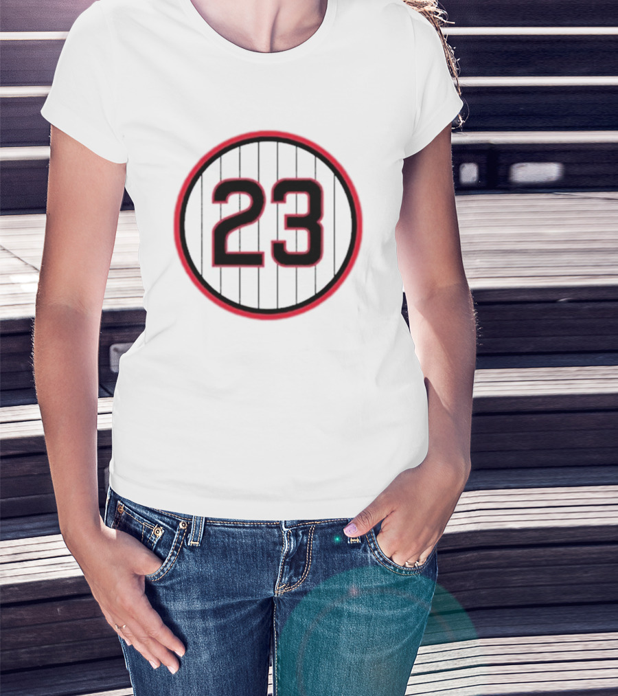 Ryne Sandberg Number 23 Pinstripe Circular Emblem T-Shirt