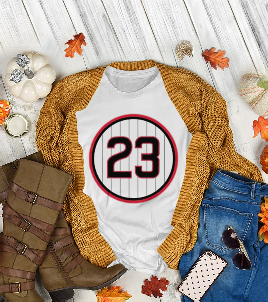 Ryne Sandberg Number 23 Pinstripe Circular Emblem T-Shirt