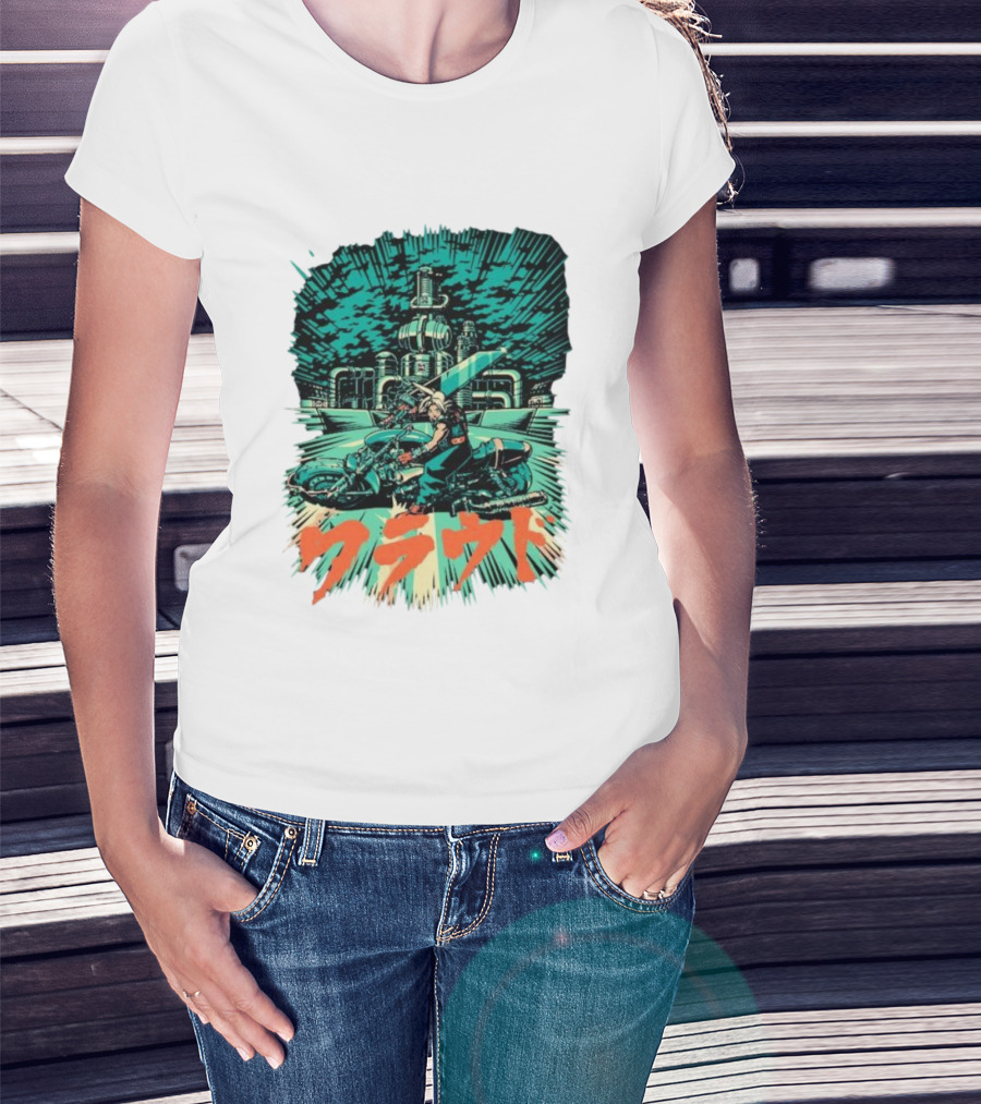 Cloud Motorcycle Slide PixelEyeBat Midgar Scene T-Shirt
