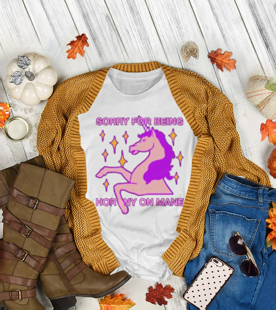 Sorry For Being Horny On Mane Unicorn With Stars T-Shirt
