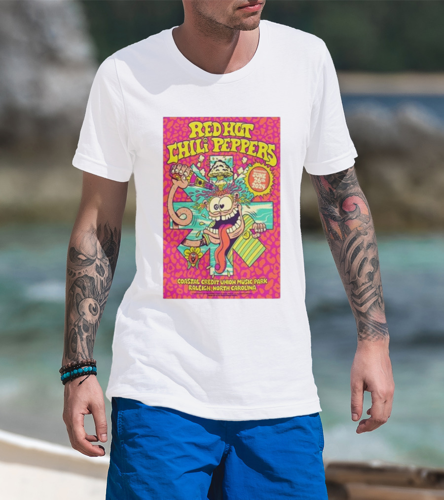 Red Hot Chili Peppers Coastal Credit Union Music Park June 26 2024 Raleigh North Carolina T-Shirt