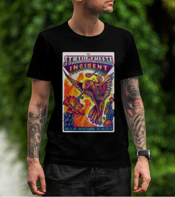 The String Cheese Incident June 26 2024 Red Butte Garden Salt Lake City UT Vibrant Hummingbird And Flowers T-Shirt