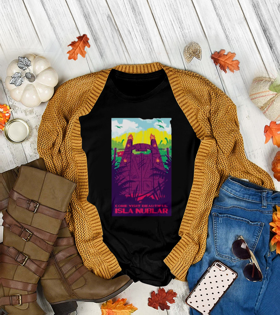 Come Visit Beautiful Isla Nublar Jurassic Park Gate Scene Vibrant T-Shirt