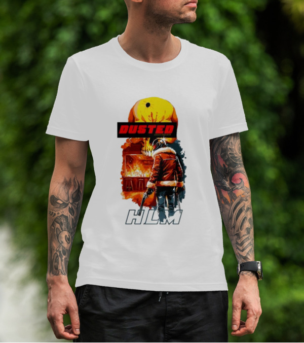 Dusted Miami Burnine Hlm Flame Skull Pilot Jacket Guns T-Shirt