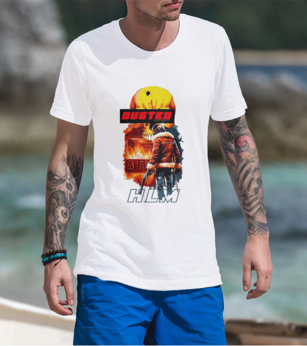 Dusted Miami Burnine Hlm Flame Skull Pilot Jacket Guns T-Shirt