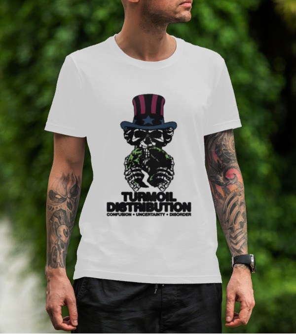 Turmoil Distribution Uncle Sam Confusion Uncertainty Disorder Skulls Earth T-Shirt