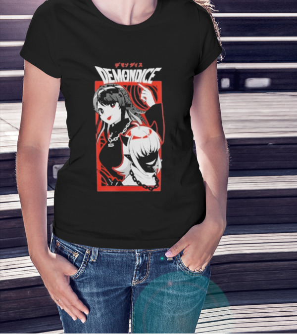 DEMONDICE Anime Style Red And White Character Design Chains T-Shirt