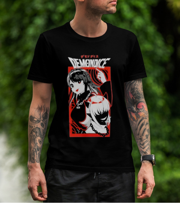 DEMONDICE Anime Style Red And White Character Design Chains T-Shirt
