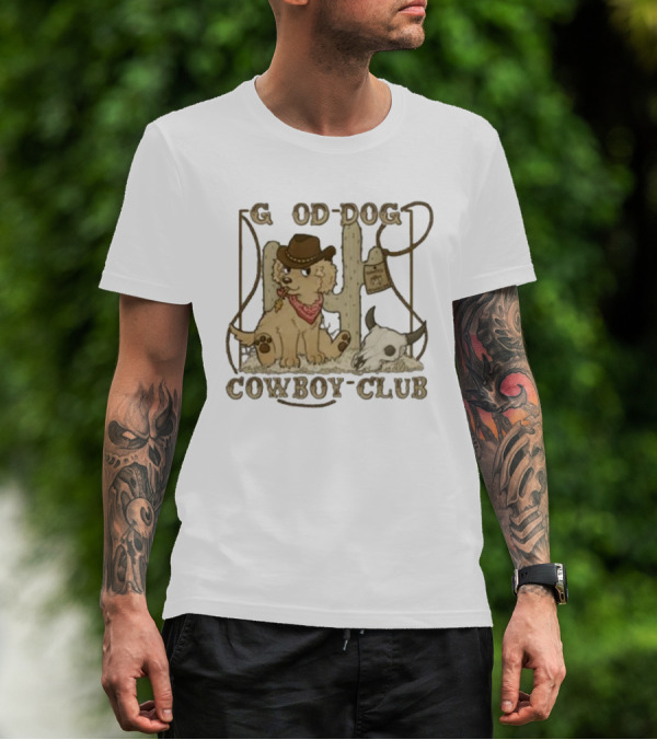Good Dog Cowboy Club Cute Puppy With Bandana And Cowboy Hat In Western Scene T-Shirt