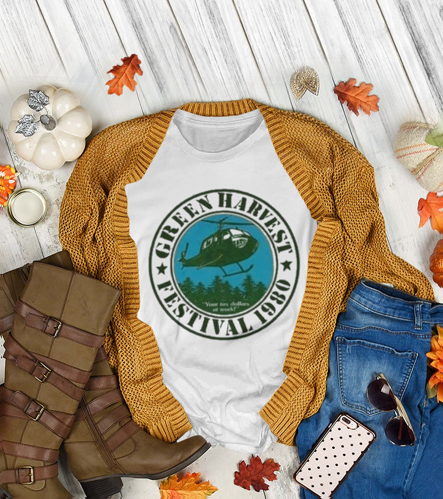 Green Harvest Festival Crazy Helicopter Forest Scene T-Shirt