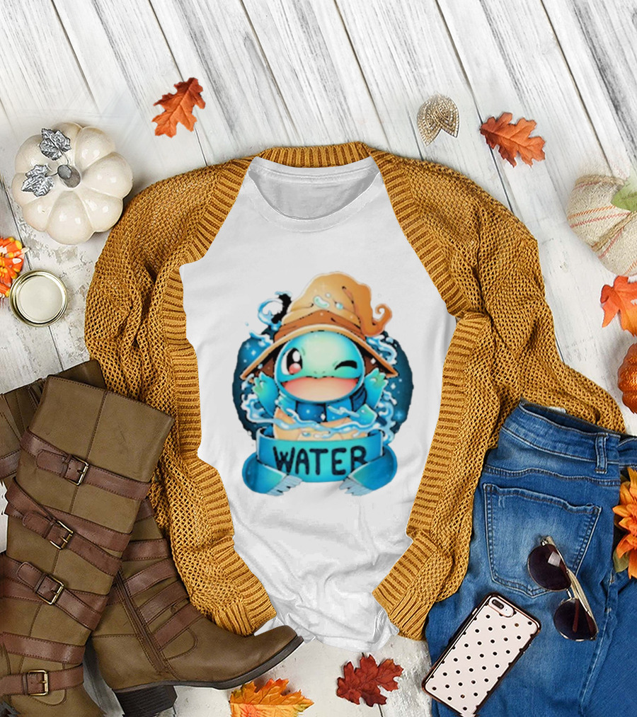Squirtle Wizard Water Winking Blue Hat T-Shirt