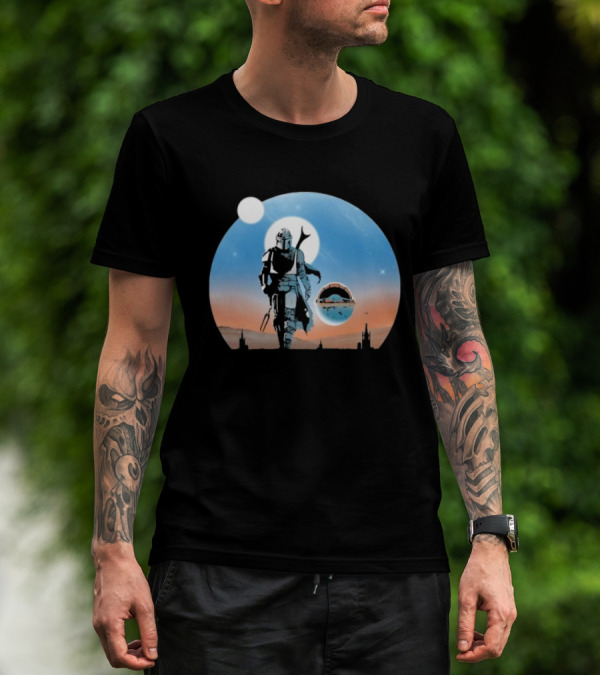 Protect The Child Star War Walking Mandalorian Sunset Adventure T-Shirt