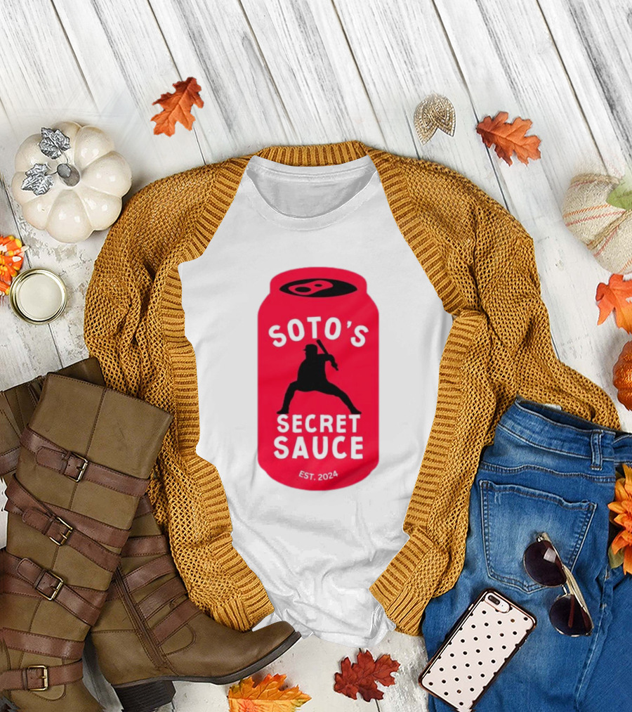 Soto's Secret Sauce Est 2024 Baseball Batter Icon on Red Can T-Shirt