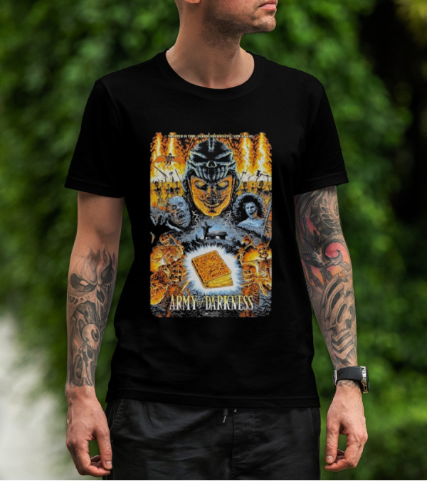 Trapped In Time Surrounded By Evil Low On Gas Army Of Darkness Necronomicon Evil Dead Horror Collage T-Shirt