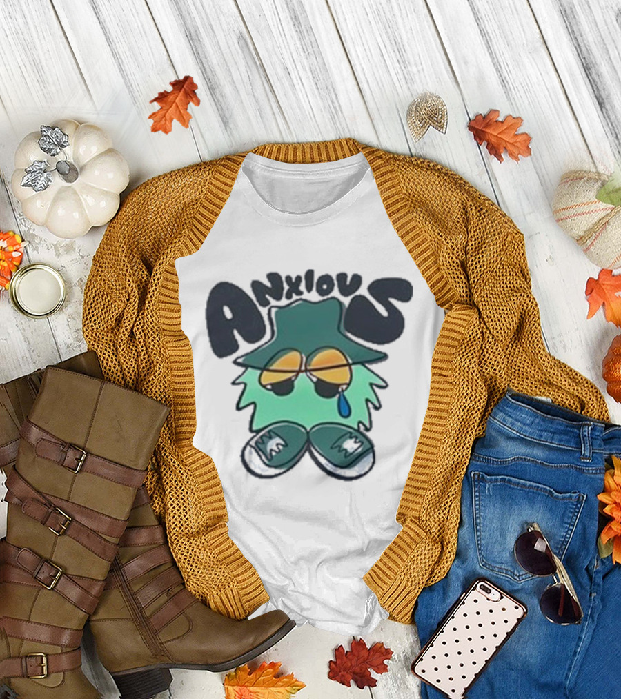 Anxious Tearful Character with Sunglasses and Hat T-Shirt