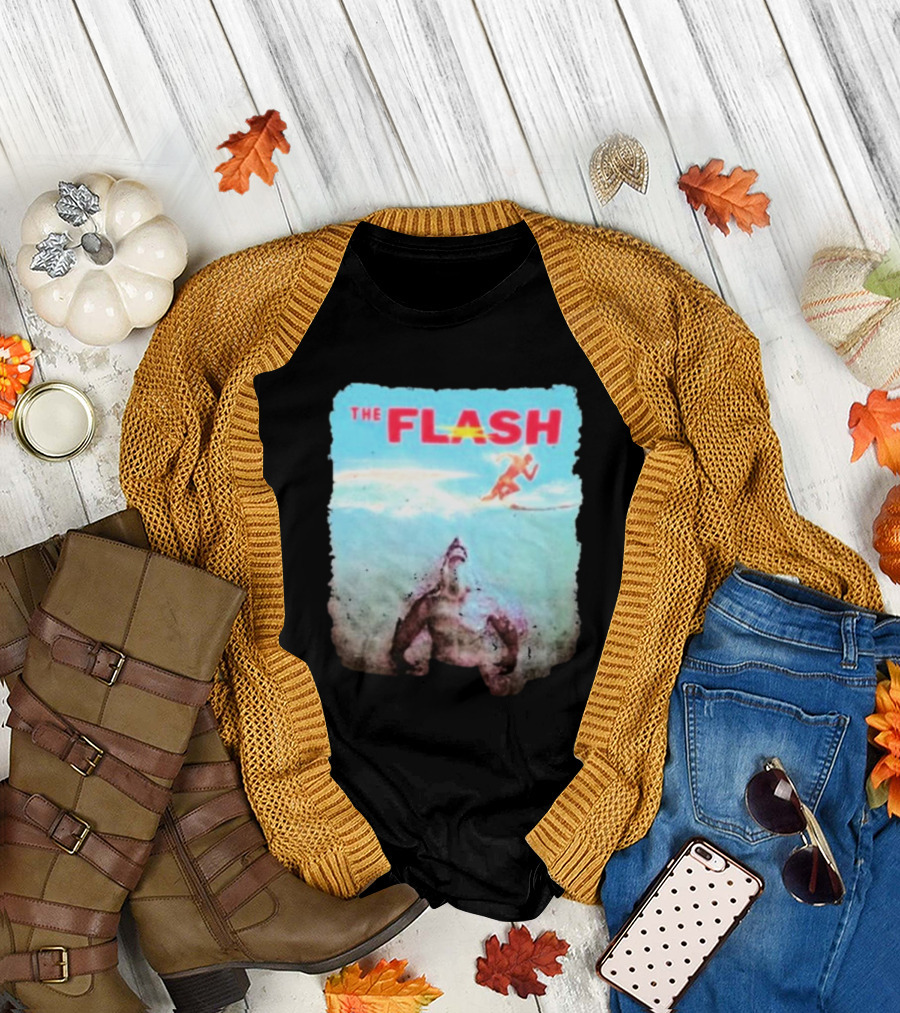 The Flash Running Above King Shark in Ocean T-Shirt