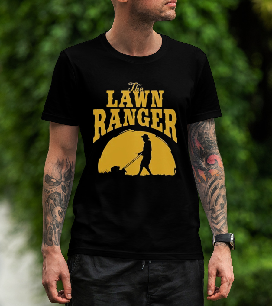 The Lawn Ranger Mower Silhouette Against Setting Sun T-Shirt