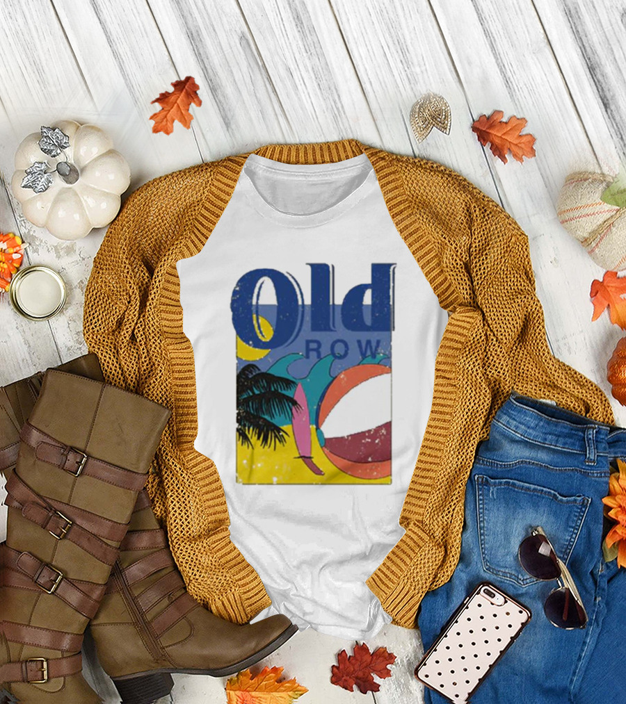 Old Row Beach Scene with Palm Trees and Beach Ball T-Shirt