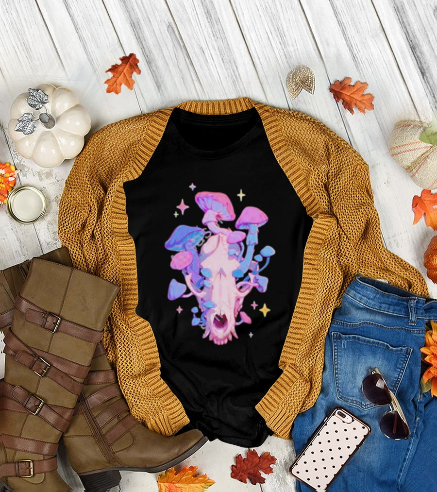 Simkaye Storenvy Magic Raccoon Skull Psychedelic Mushrooms Stars T-Shirt
