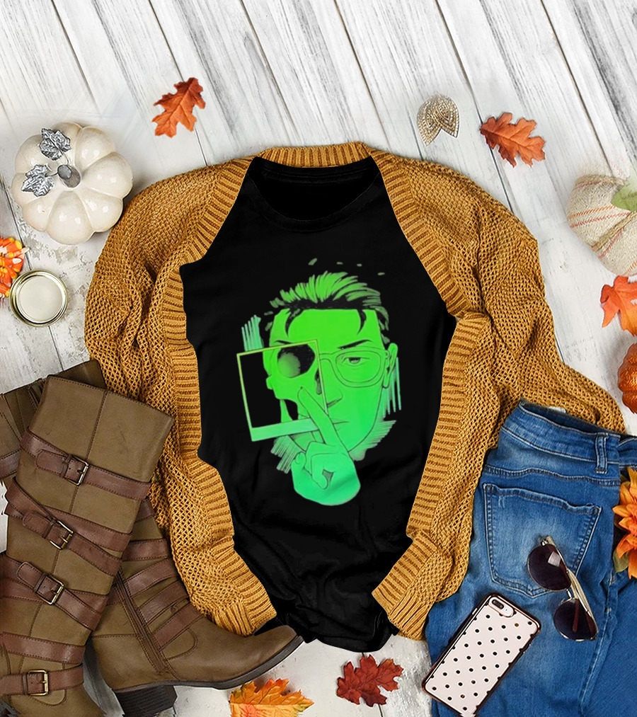 Skull Polaroid Green Neon Portrait Framerate T-Shirt