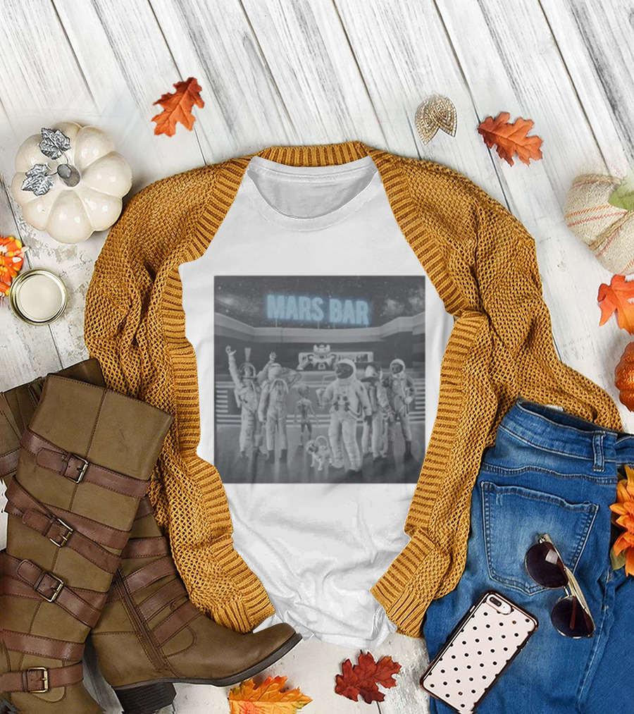 Mars Bar with Astronauts and Alien in Space Scene T-Shirt