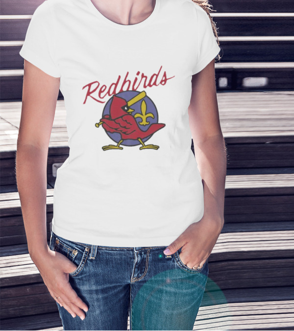 Redbirds St Louis Cardinals Baseball Fleur-de-Lis Icon Bird Bat T-Shirt