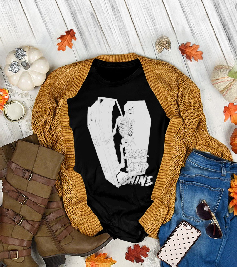 Rise and Shine Skeleton Emerging from Coffin T-Shirt