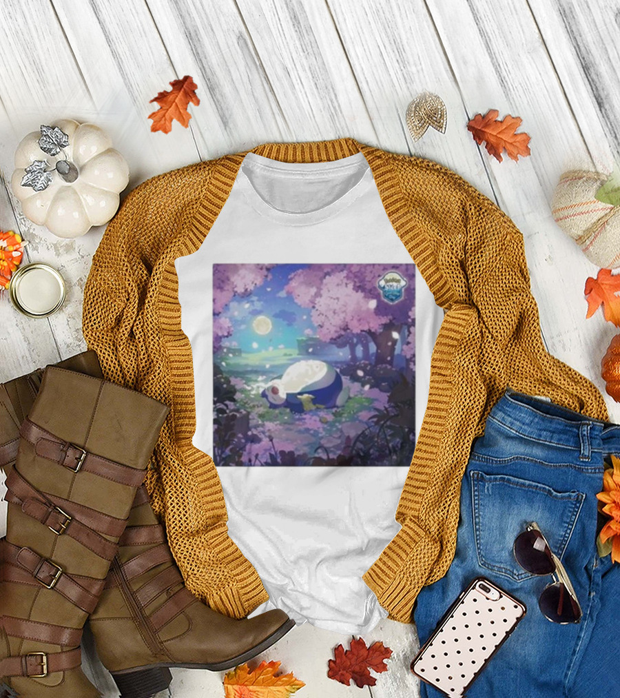 Pokémon Sleep Snorlax Under Cherry Blossom Moonlit Garden T-Shirt