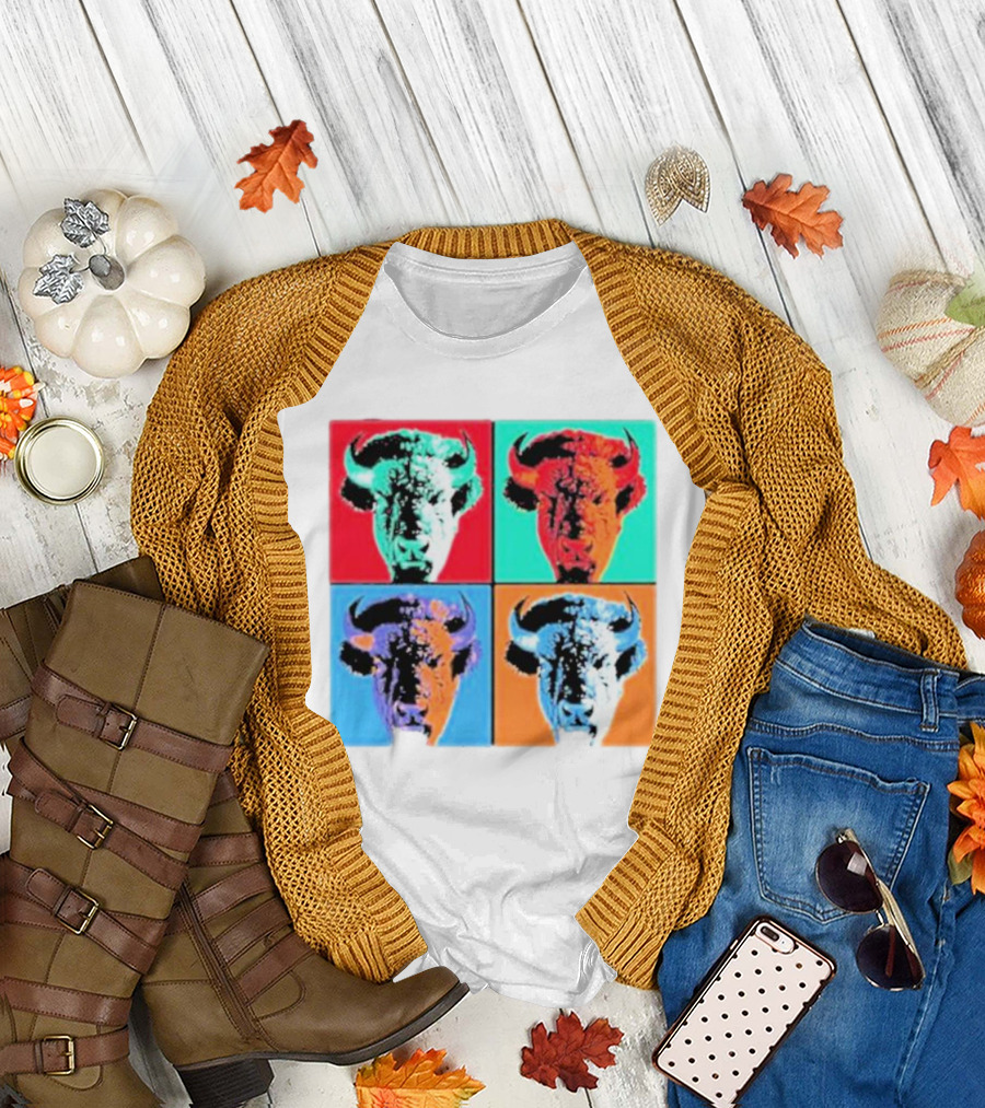 Pop Art Buffalo Quadrant in Vibrant Colors T-Shirt