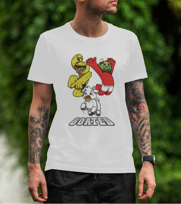 Sunny Melon Goated Characters With Vibrant Yellow And Red Outfits T-Shirt