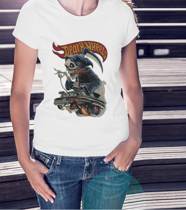 Deadly Wheels Krisna Okky Death Wheels Grim Reaper Driving Flaming Car T-Shirt