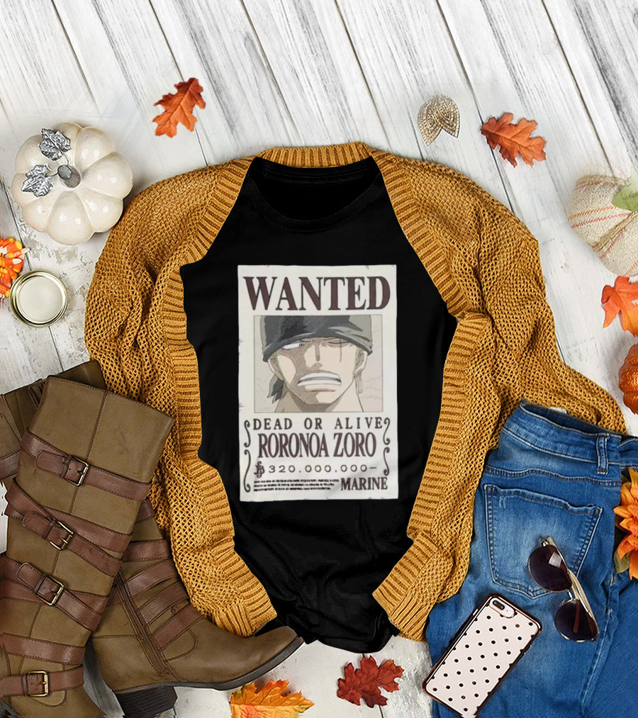 Wanted Dead or Alive Roronoa Zoro 320,000,000 Marine T-Shirt